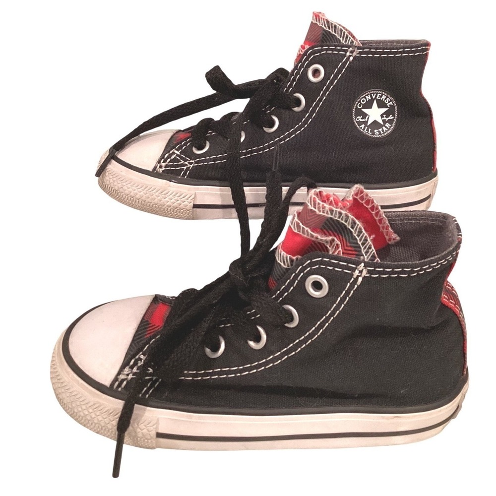 Converse‎ Chuck Taylor All Star High Top Black Red Buffalo Plaid Girls Size 8